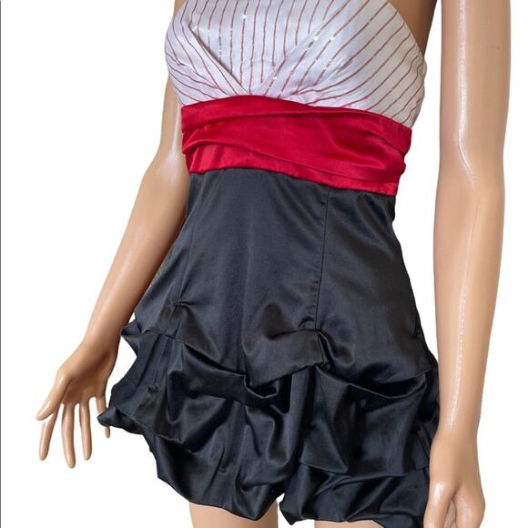 Ruby Rox dress juniors white red black strapless sequin top SZ 3 belted short - Picture 3 of 8